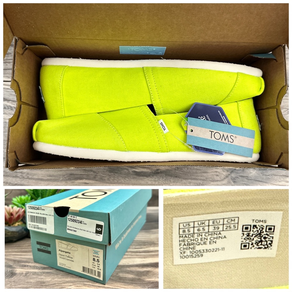 NIB Toms Alpargata Vivid Canvas Slip On Flats Loafers Neon Yellow 8.5 39 - Picture 12 of 12